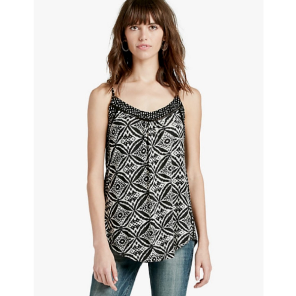 NEW LUCKY BRAND Ikat Print Linen Mix Tank Top XS